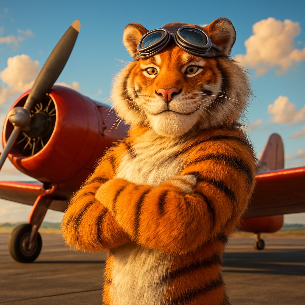 একজন বাঘা পাইলট kg99999-র সঙ্গে লাল পুরোনো বিমানের চিহ্নের পাশে দাঁড়িয়ে আছেন, যা এভিয়েটর গেমকে প্রতিনিধিত্ব করে