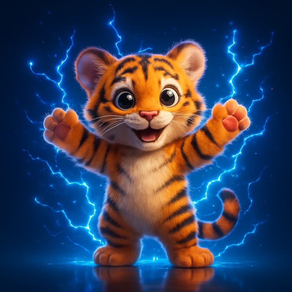 kg99999-এ লগইন করার পর একটি মিষ্টি কার্টুন বাঘের বাচ্চা জাদুকরী আলো ছড়ায়
