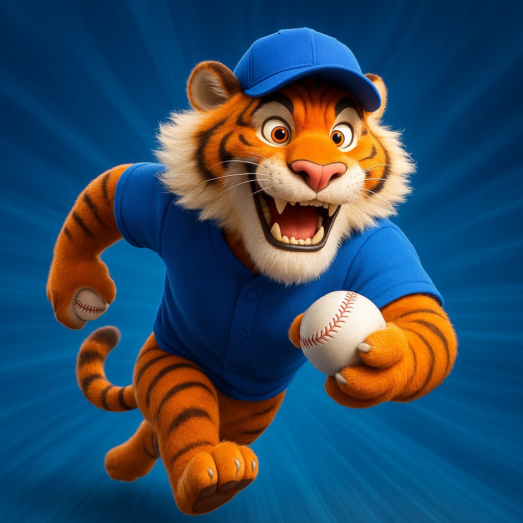 একটি উল্লসিত টাইগার বাচ্চা ইউনিফর্ম পরা অবস্থায় একটি বল ধরেছে, kg99999-এ ক্রিকেট-গেমিংকে প্রতিনিধিত্ব করে
